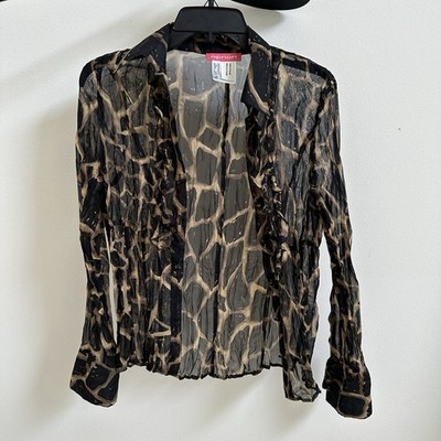 Vintage Apriori Sheer Black And Tan Animal Print Blouse Sz 6