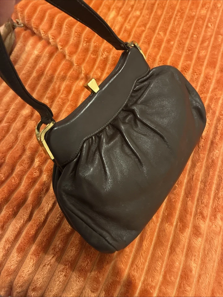 RARO Antiguo Bolso de Mano Dofan de Colección Francia Cartera de Cuero Cierre de Latón Años 50 Años 60 Foto 4 de 4