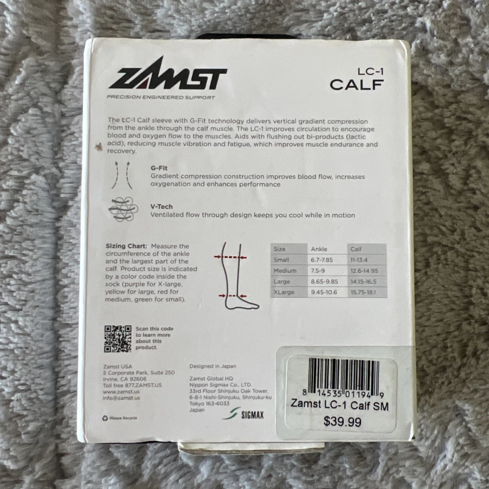 ZAMST LC-1 CALF GRADIENT COMPRESSION SLEEVES SMALL- COLOR Black- 1 Pair - Image 2 of 3