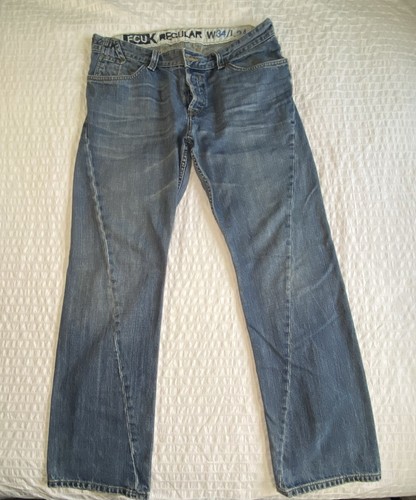 Fcuk Straight Leg Denim Jeans Button Up Fly Pockets Waist 34 Leg 34 - Picture 4 of 9