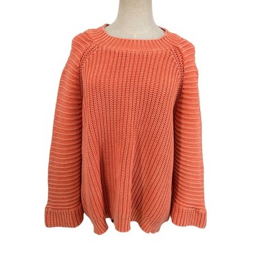 Maeve Sweater XL Coral Shaker Knit Raglan Anthropologie Bright Aesthetic Spring