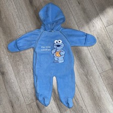 2005 Y2K Sesame Beginnings Cookie Monster Fleece Pajamas Vintage 3-6 Months