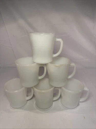 Vintage Fire-King Ivory Oven Glass Coffee Cup D-Handle Mug Flat Bottom Lot of 6