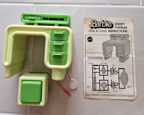 Vintage 1977 Barbie Dream House Furniture Green Desk Vanity with Stool
