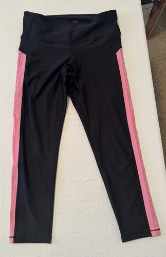 Under Armour Black Capris Leggings Womens Large Logo Pink Sides Compression