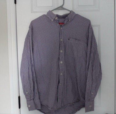 Izod Men's Button-Down Long Sleeve Shirt - Purple Gingham - Size M