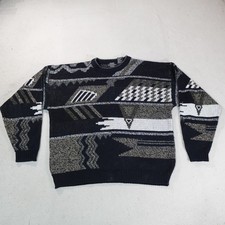 Vintage Grandpa Sweater Mens Large Geometric Knit Pullover 90s Expressions Thick