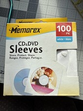 New 100 Pk Memorex CD  DVD Paper Sleeves White w/ Flap  Clear Window