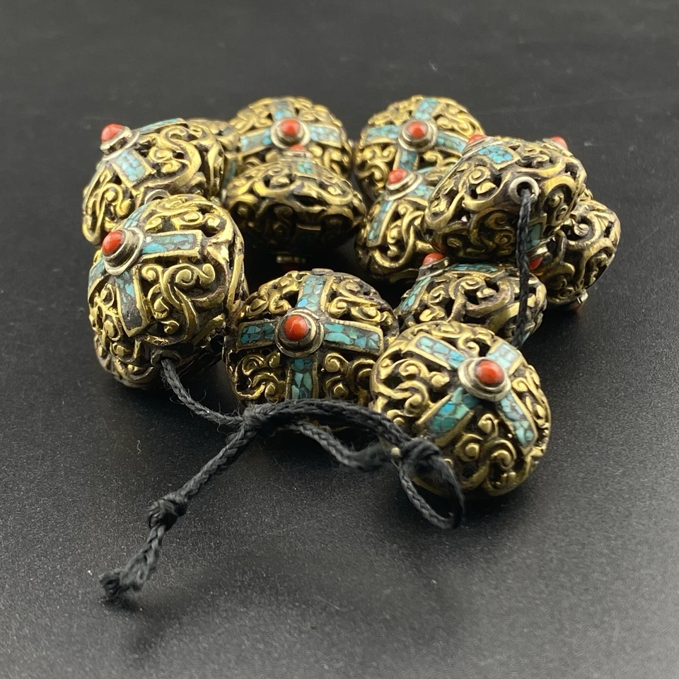 Hermoso Handmad Tradicional Turquesa Coral Único Tibetano Destacado 15 Cuentas Foto 3 de 4