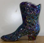 Vintage Fenton Black Amethyst Carnival Glass Boot Shoe Daisy Button 4" x 4"