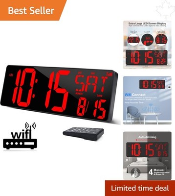 Sophisticated LED Wall Clock, 16.5'' Display with Multi-Function Remote & Alarmn