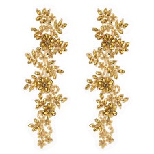 2Pcs Gold Rhinestone Applique Patches for Dresses Wedding 13 x 4 Inch