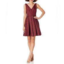 ERIN fetherston Jacquard Flared Crimson Burgundy Maroon Sleeveless Dress 0