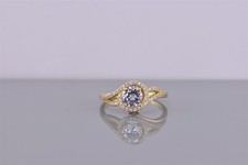 Gold Sterling Silver Cubic Zirconia Solitaire Accented Swirl Band Ring 925 Sz: 7