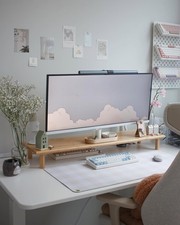 Bamboo Dual Monitor Shelf, Monitor Stand Riser with Underneath Storage for De...