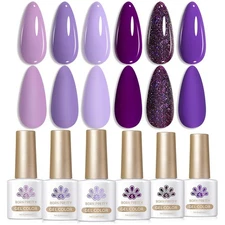 BORN PRETTY Purple Gel Nail Polish Set 6 Colors Lavender Mist 