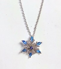 Simulated Diamond Snowflake Pendant Fine Silver Plated With 18" Chain