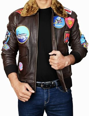 Top Gun Tom Cruise Flight Aviator Cowhide Men's Real Cowhide Leather Jacket New