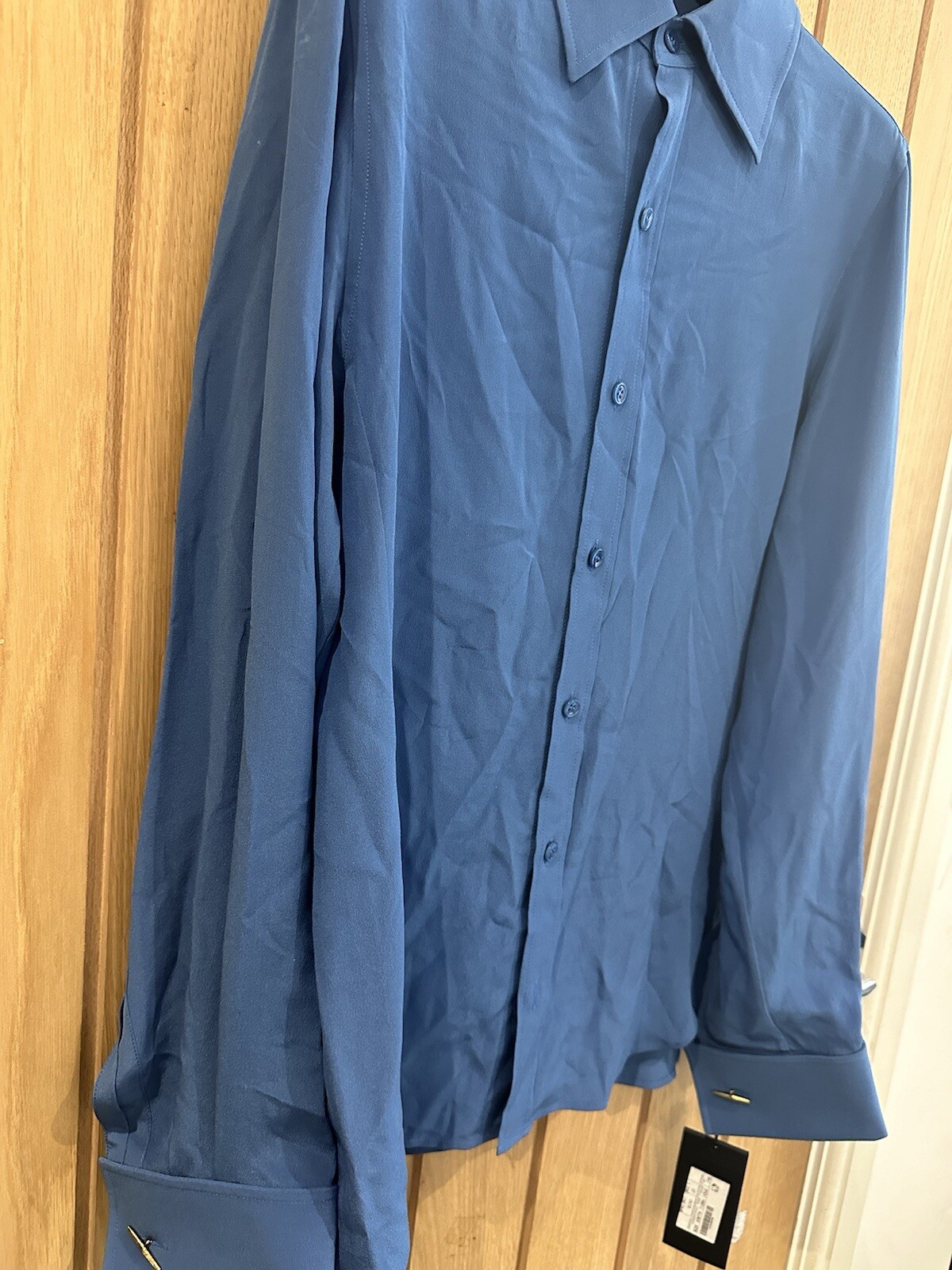 Camicia blu aderente SAINT LAURENT taglia 12 (F40) prezzo consigliato originale £ 790 #R1