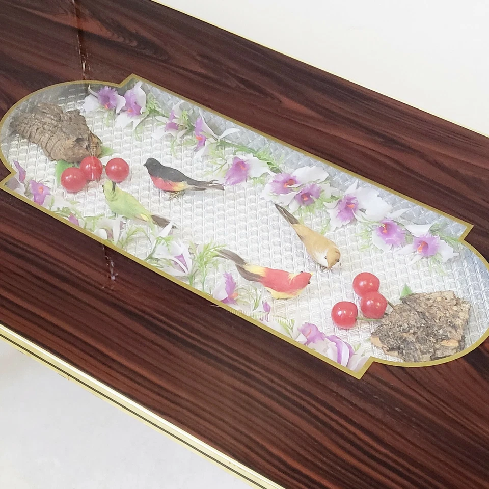 TABLE BASSE AUX OISEAUX 1960 VINTAGE EN BOIS VERRE & FORMICA 60S 1960S ANNEES 60 - Photo 2/4