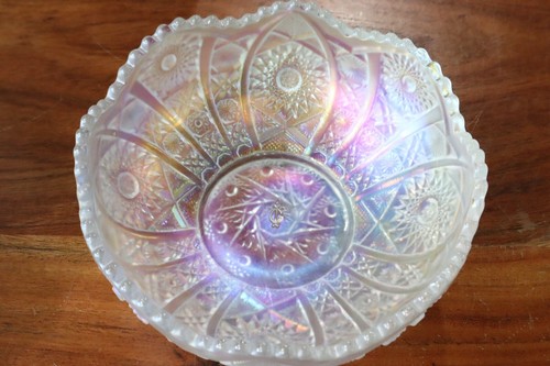 Vintage Imperial White Carnival Glass BOWL Octagon Serving Bowl 7.5" - Picture 8 of 13