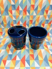 Retired Fiesta HTF set Cobalt Blue Toothbrush Holder & Tumbler New