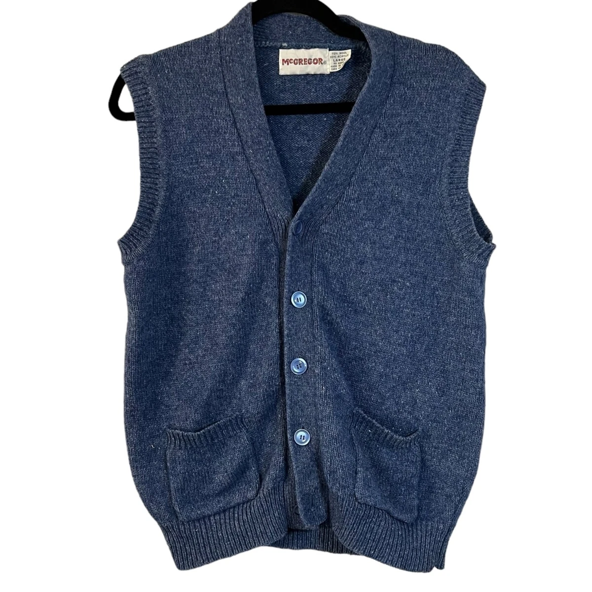McGregor Blue Knit Wool Blend Button Front Vest Size Large | eBay