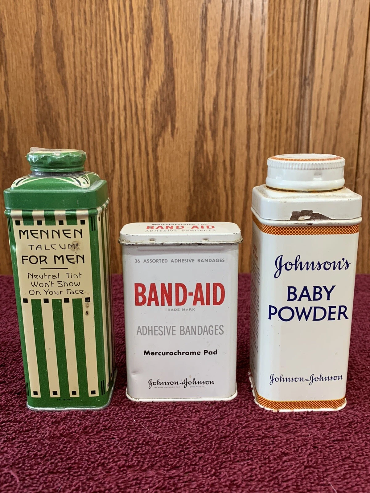 3 Vintage Tins Johnson’s Baby Powder, Band-Aid, Mennen Talcum