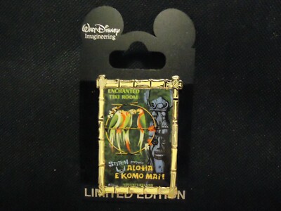 DISNEY WDI STITCH PRESENTS ALOHA E KOMO MAI TIKI ROOM POSTER PIN LE 200 ON CARD