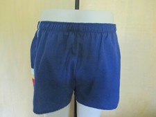 VINTAGE MENS SWIM SUIT TRUNKS BLUE RAINBOW ON SIDES USA MADE LARGE POLY COTTON