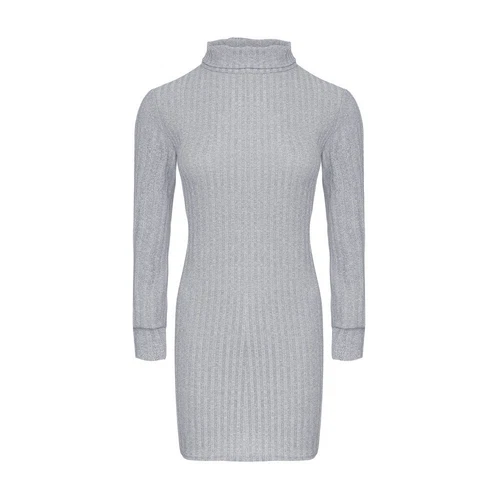 Damen Bodycon Rollkragen Einfarbig Slim Fit Langarm Tailliert Strickkleid Se - Bild 8 von 28