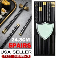 5 Pairs Chinese Chopsticks Black Gold Mixed Non-Slip Sushi Chop Sticks Set US