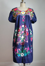 VTG 70's OAXACAN MEXICAN "BASKET OF FLOWERS" DRESS EXCELLENT CONDITION