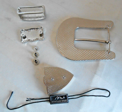 Brass Belt Buckle Western Style Silvertone Rhinestone Bling  display picture 2