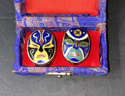 Vintage Miniature Cloissonne Trinket Boxes Set Of 2 Samurai