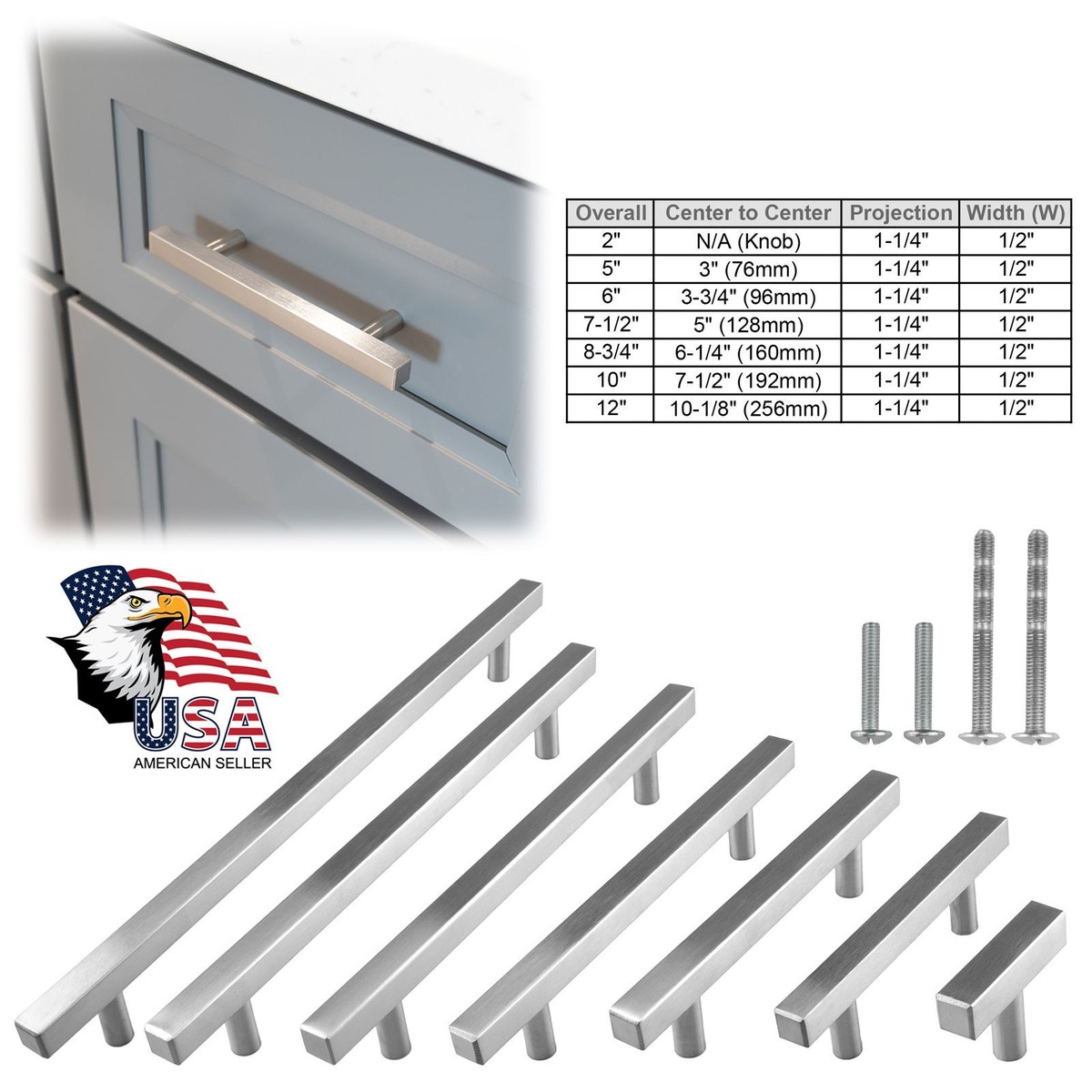 Modket Euro Round Cabinet Handles - 5 Inch Stainless Steel Pulls Brushed Nickel