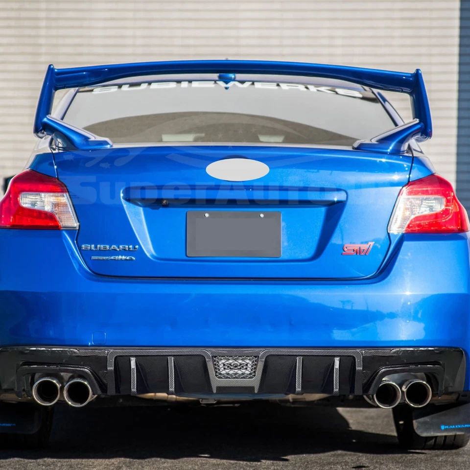 Difusor de alerón de parachoques con impresión de fibra de carbono para Subaru WRX STI 2015-2021 con cubierta Foto 3 de 4