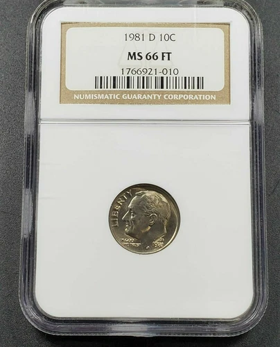 1981 D Roosevelt 10c Clad Dime Coin NGC MS 66 FT Full Torch Business Strike