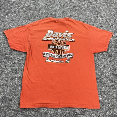 Harley Davidson Shirt Mens Large Orange Beefy T Pocket Tee Davis Burlington NC