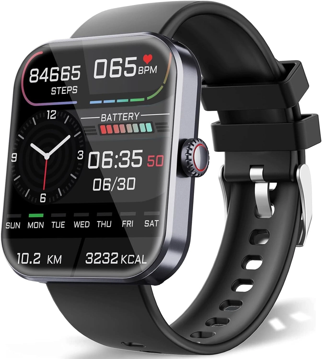Smartwatch Women Men for Android iOS Fitness Watch Heart Rate Monitor Pedometer Black