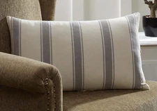 22” L Throw Pillow Nickel Gray & Cream Grain Sack Ticking Stripe w/ Insert Grace