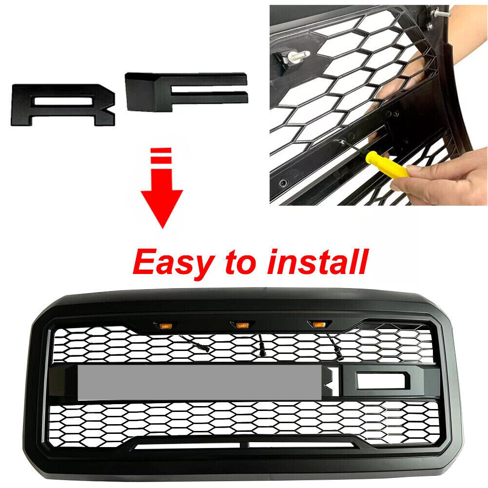 Grille For 2011-2016 F250 F350 Super Duty Grill Raptor Style W/LEDs Matte Black