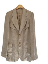 Dolce & Gabbana Mens IT 48 / 104 Large Flax Linen Beige Single Breasted Jacket