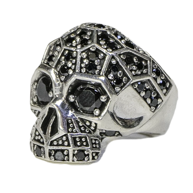 Anello Teschio .925 Argento Motociclista Heavy Metallo Gotico Lab-Created Cubici - Immagine 2 di 4