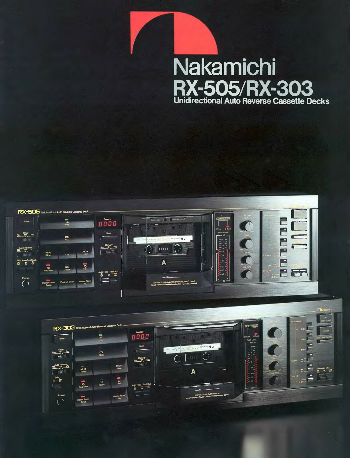 High resolution scans of the Nakamichi RX-505 & RX-303 cassette decks brochure