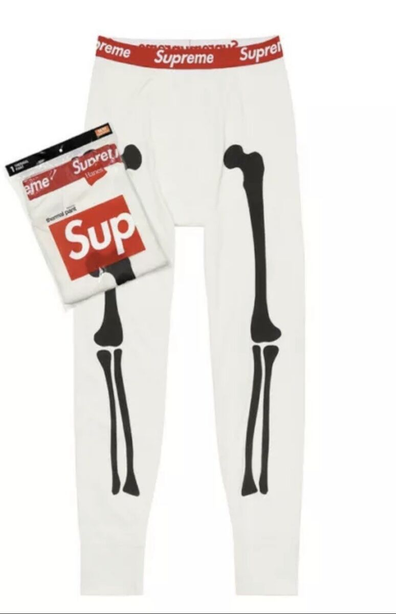 Supreme Hanes Bones Skeleton Thermal Pants Size Large White Supreme Hanes Bones Skeleton Thermal Pants Size Large White