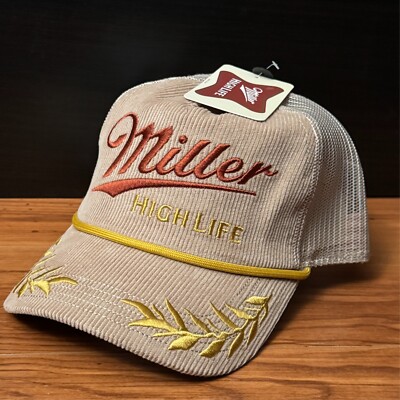 Miller High Life Beer Rope Trucker Snapback Hat Cap Retro 80s Tan Corduroy New 