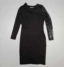 Issa London Womens Pencil Dress Black 10 UK Long Sleeve Sequin Ponte Knee Length