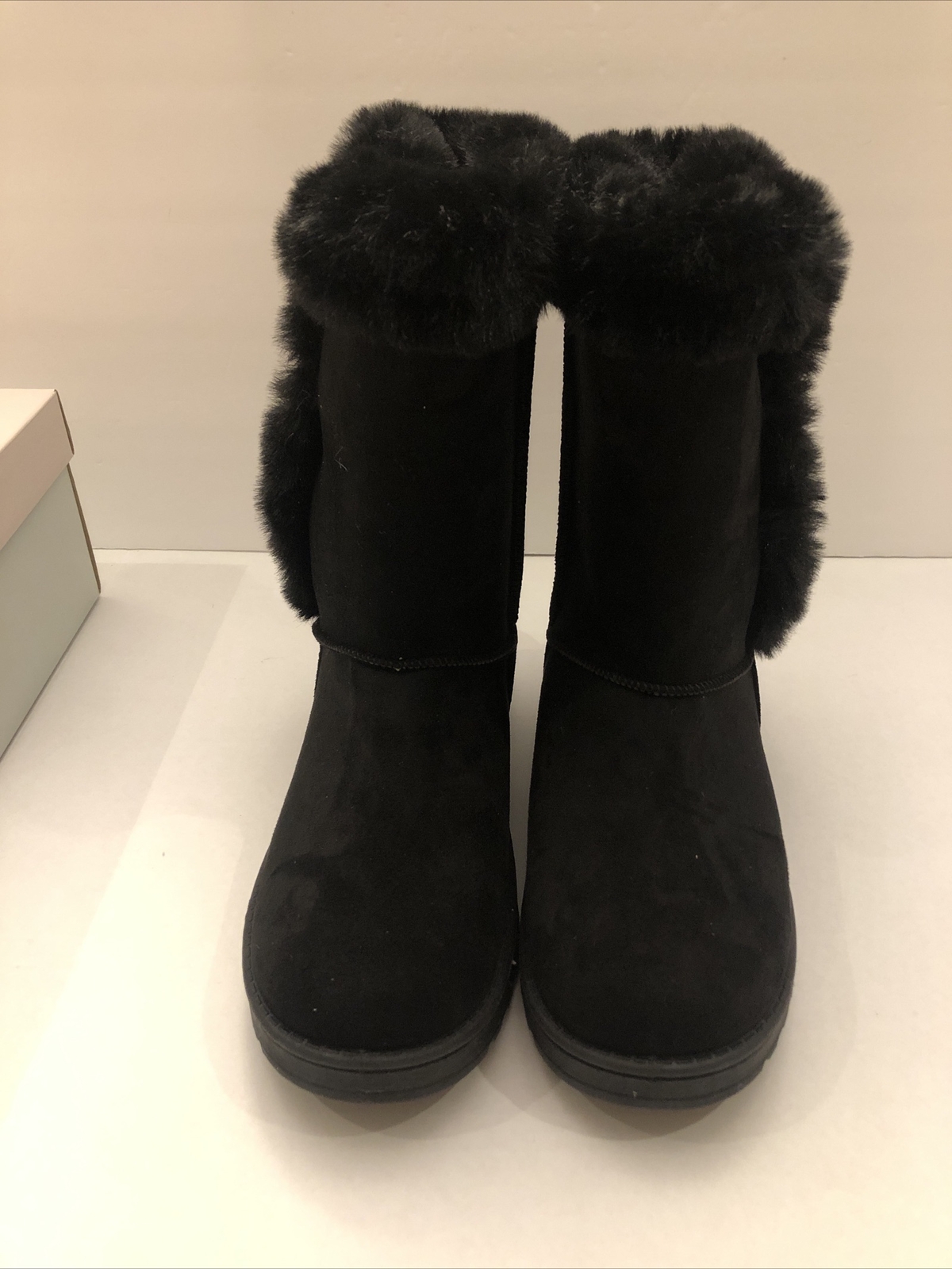 Kohls Womens Sz 8.5 Black Suede SO Casual Faux Fur Lined Mid Calf