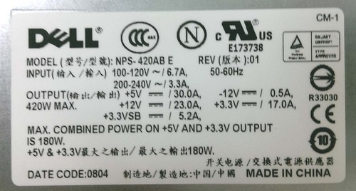 Fuente de alimentación ATX 420W NPS-420AB E Rev 01 DPN 0TH344 A01 PowerEdge 840 - Imagen 3 de 3